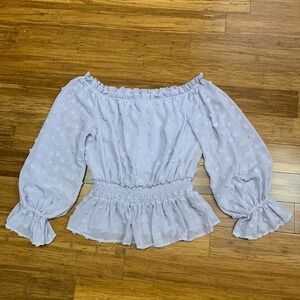 Flying Tomato Off Shoulder Top Womens Medium Purple‎ Smocked Ruffle Long Sleeve